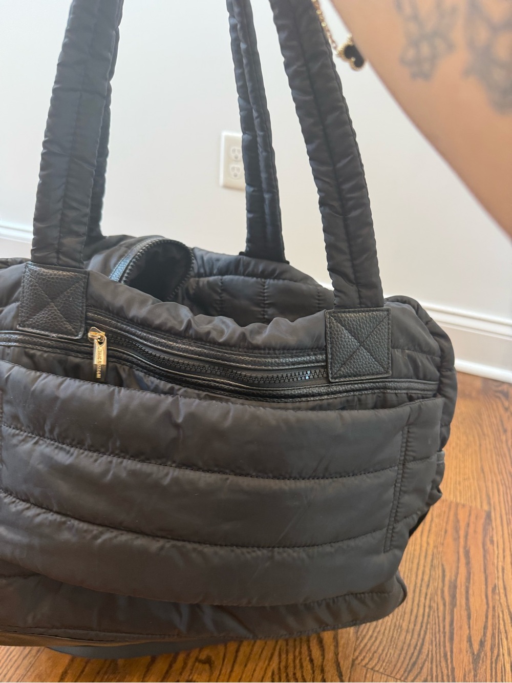 Isaac Mizrahi Black Quilted Tote with Gold Hardware
